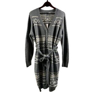 Lucky Brand Snowflake Geometric Sweater Dress / Belted Knit Size 2X